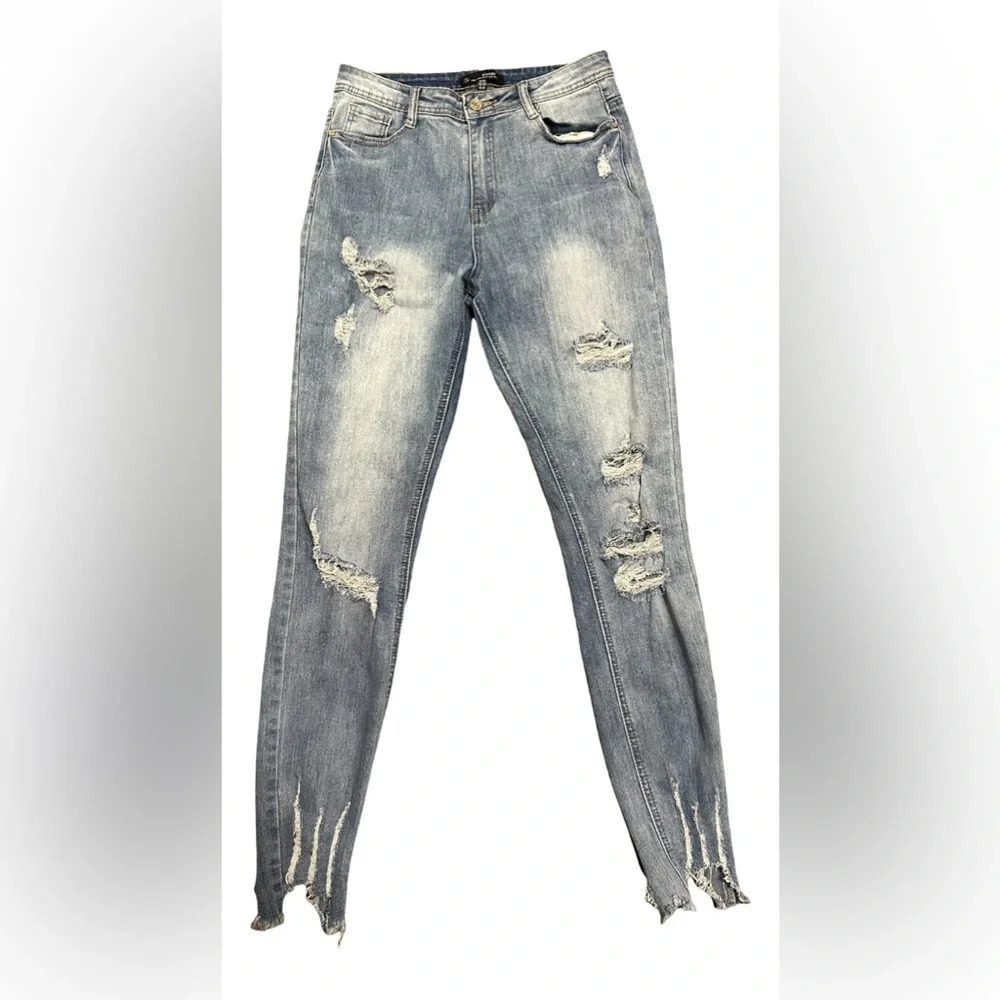 Missguided Sinner High Rise Distressed Skinny Jeans Raw Hem Size 6